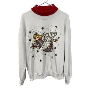 Vintage Gopher Sport Graphic Crewneck Angel Christmas L‎ White Red Made in USA